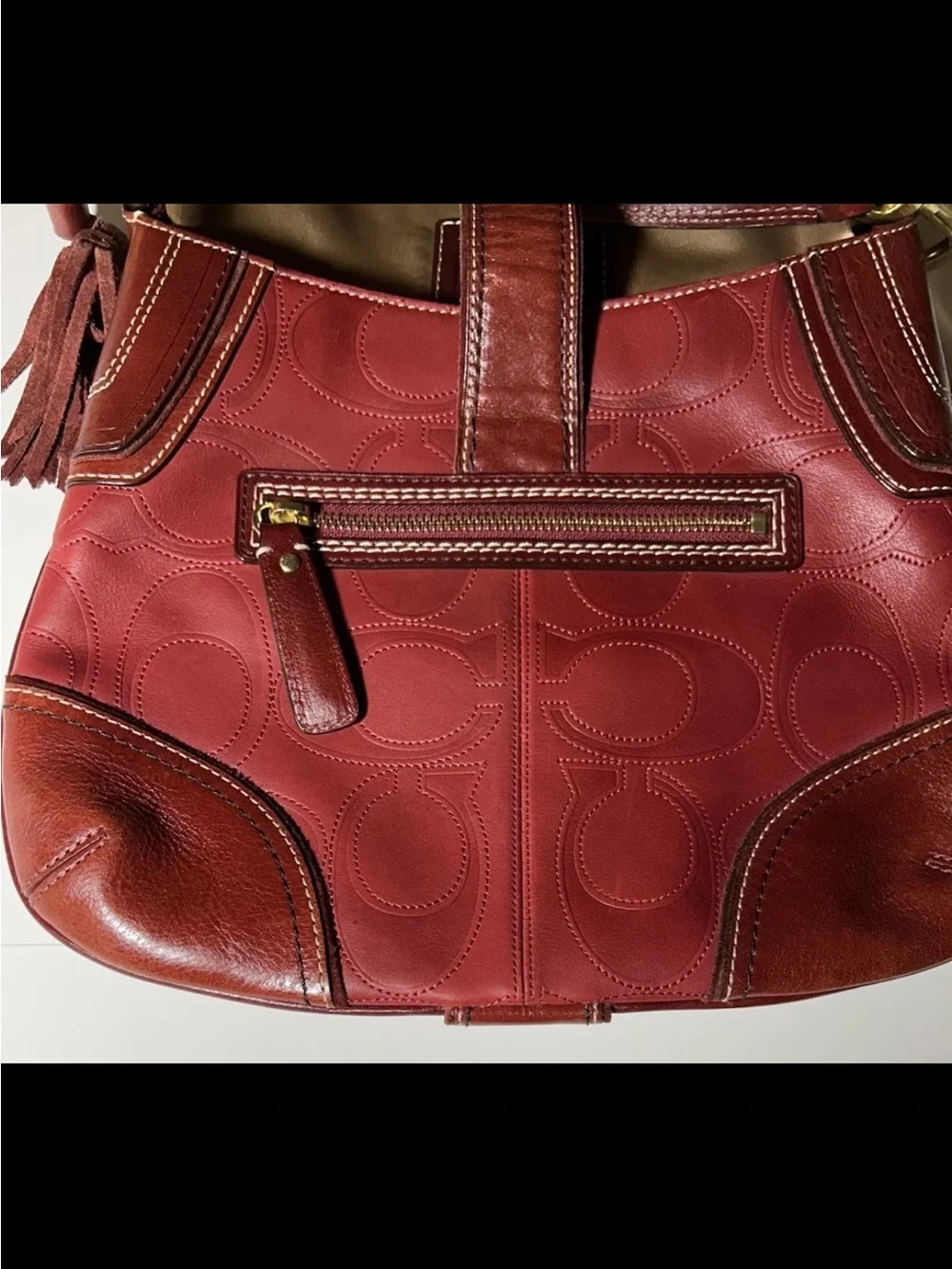 Coach Hampton Shoulder Bag & Wallet Set,Deep Red Embossed Leather, Chunky Brass